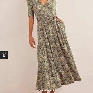 Boden Tiered Wrap Jersey Maxi Dress 16/18 Women’s Botanic Meadow Blue D0315
